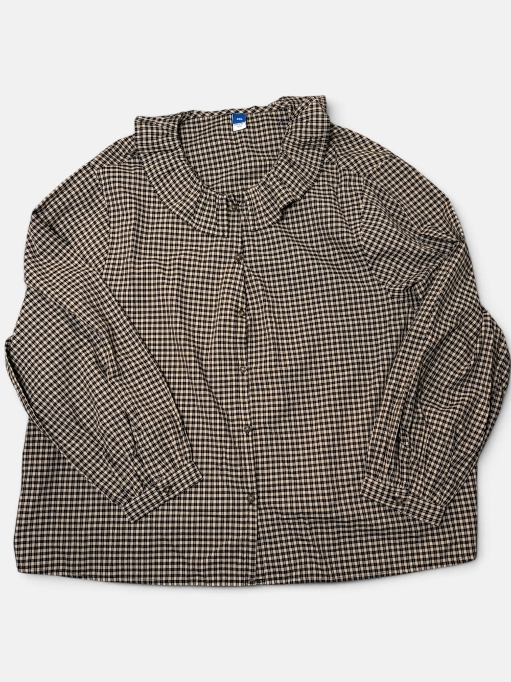 Old Navy XXL Gingham Ruffle Collar Button Down Blouse 100% Cotton